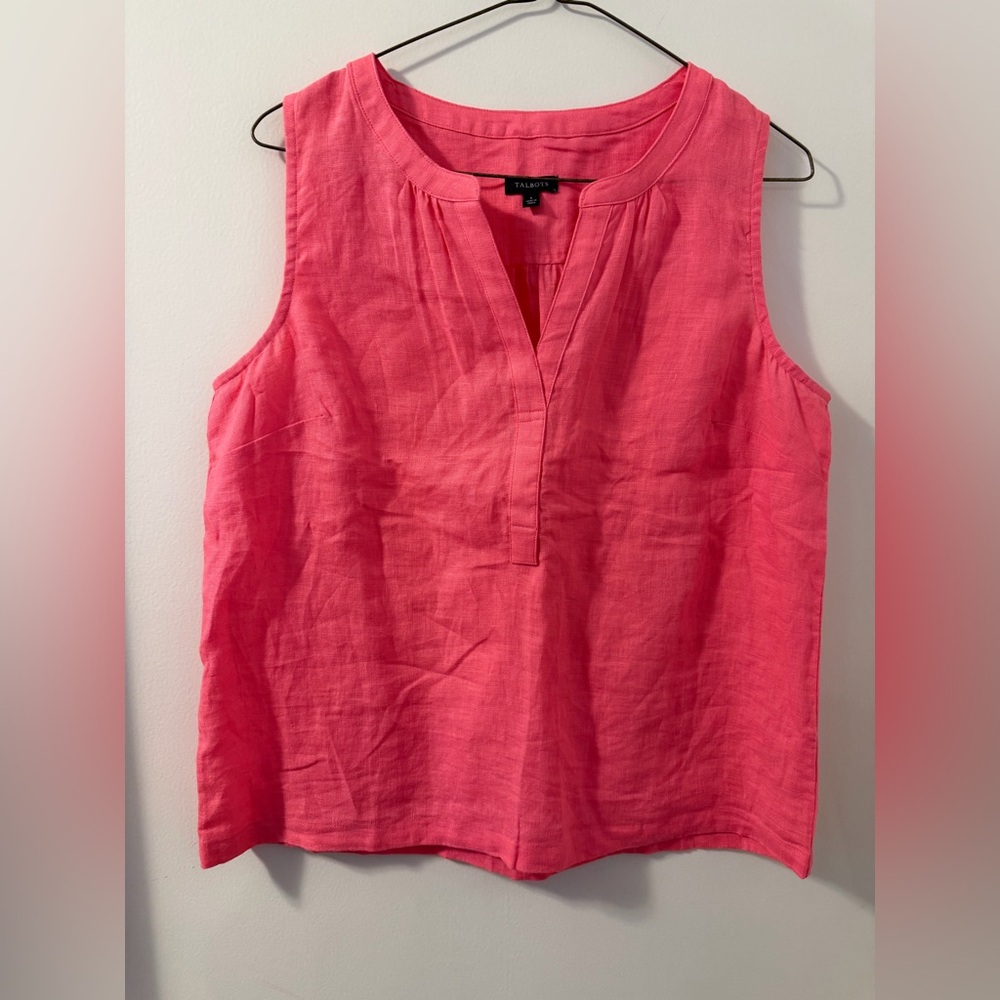 Like New Talbots Linen Band Collar Shell top in camellia rose Sz Small